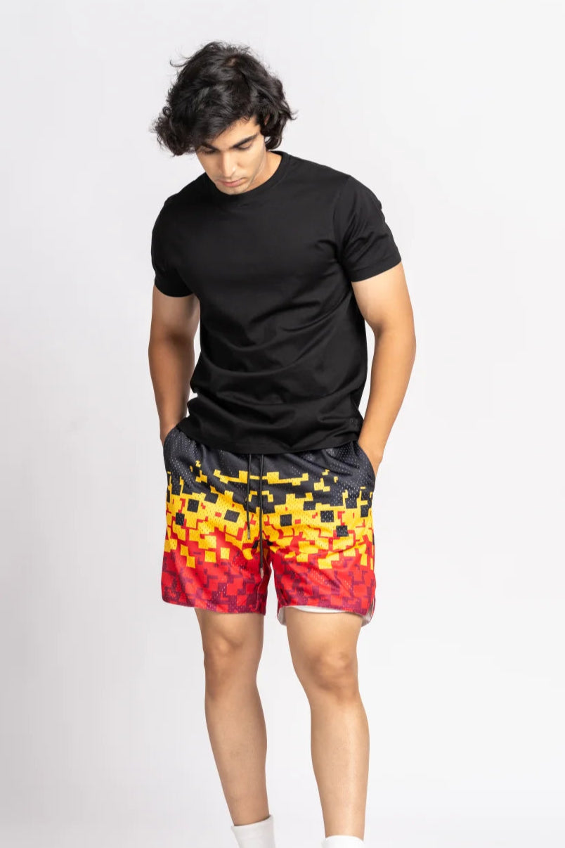 Fire Pixel Black Mesh Shorts