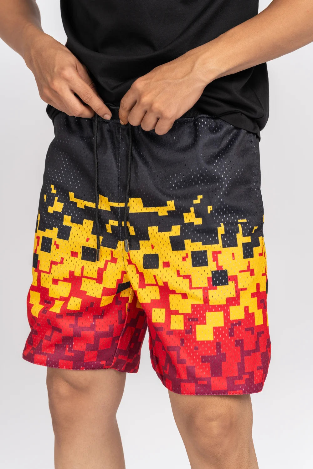 Fire Pixel Black Mesh Shorts