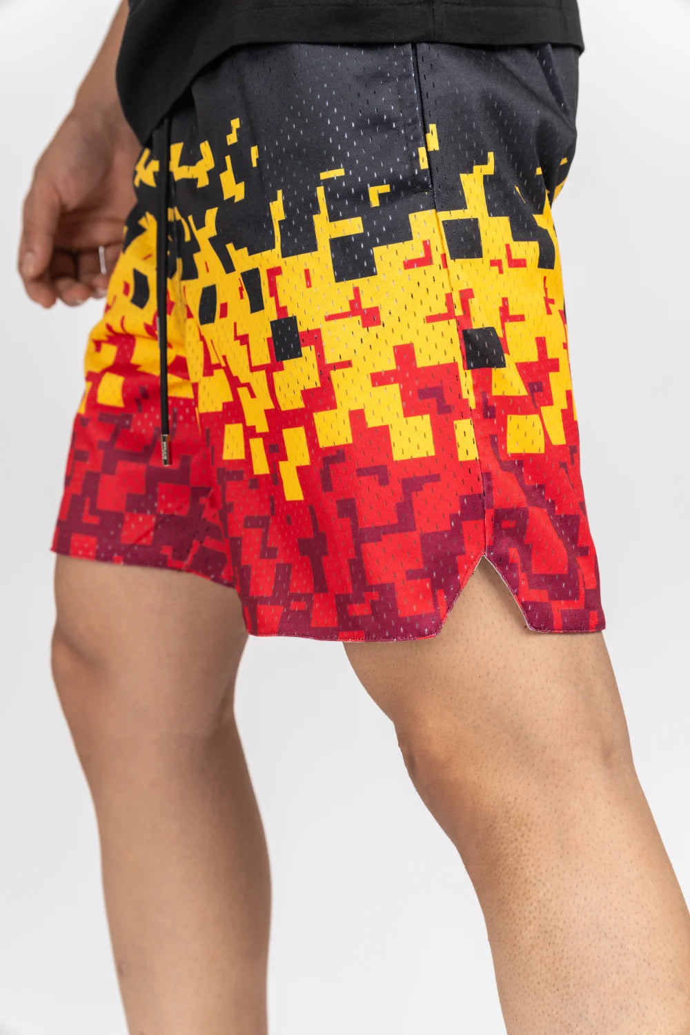 Fire Pixel Black Mesh Shorts