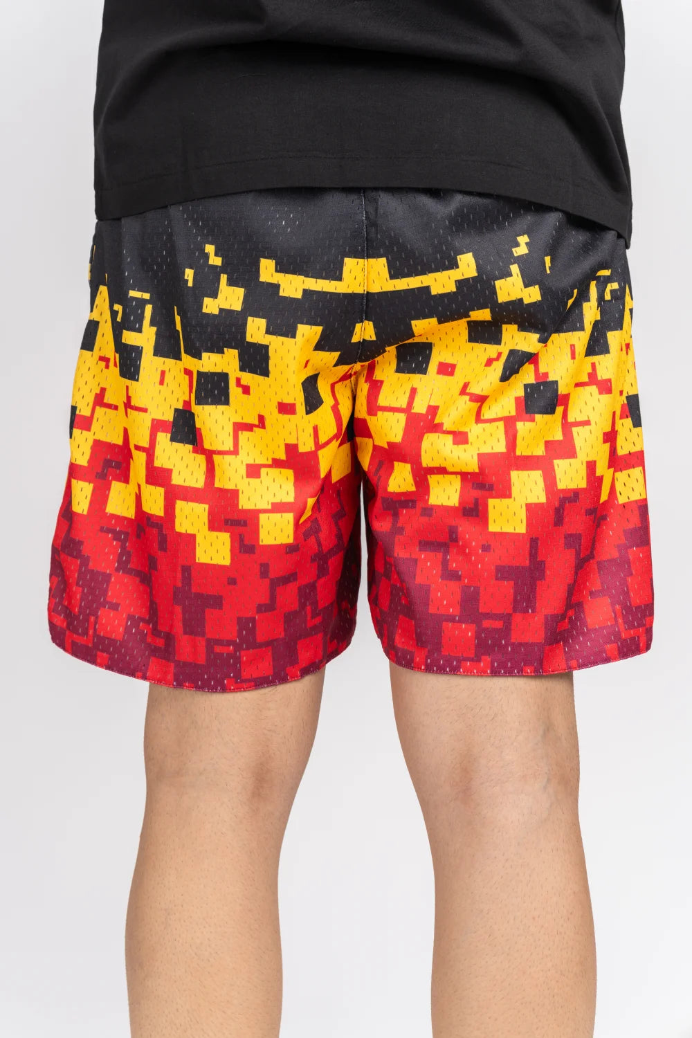 Fire Pixel Black Mesh Shorts