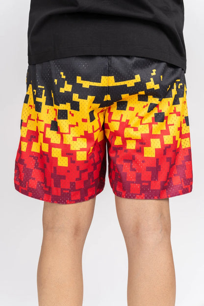 Fire Pixel Black Mesh Shorts