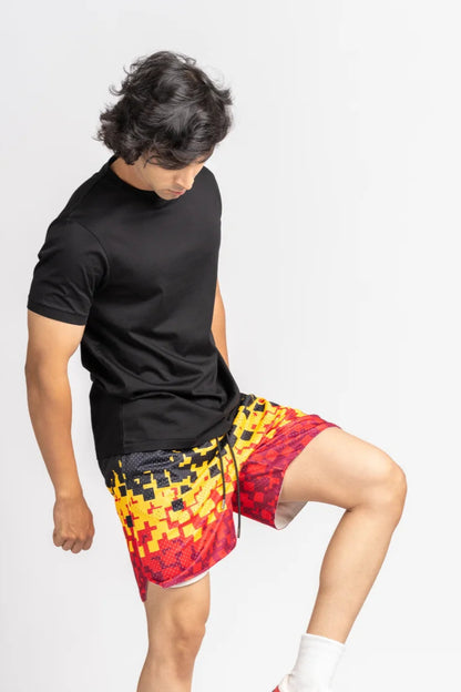 Fire Pixel Black Mesh Shorts